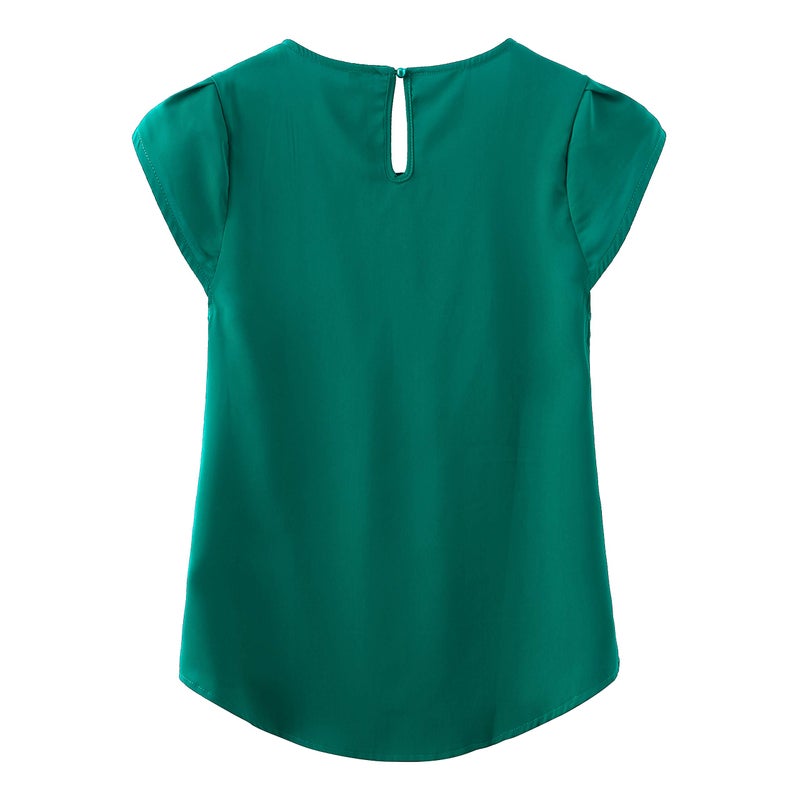 TASAMO Women's Loose Casual Short Sleeve Chiffon Top T-Shirt Blouse (X-Large, Dark Green) - Image 2